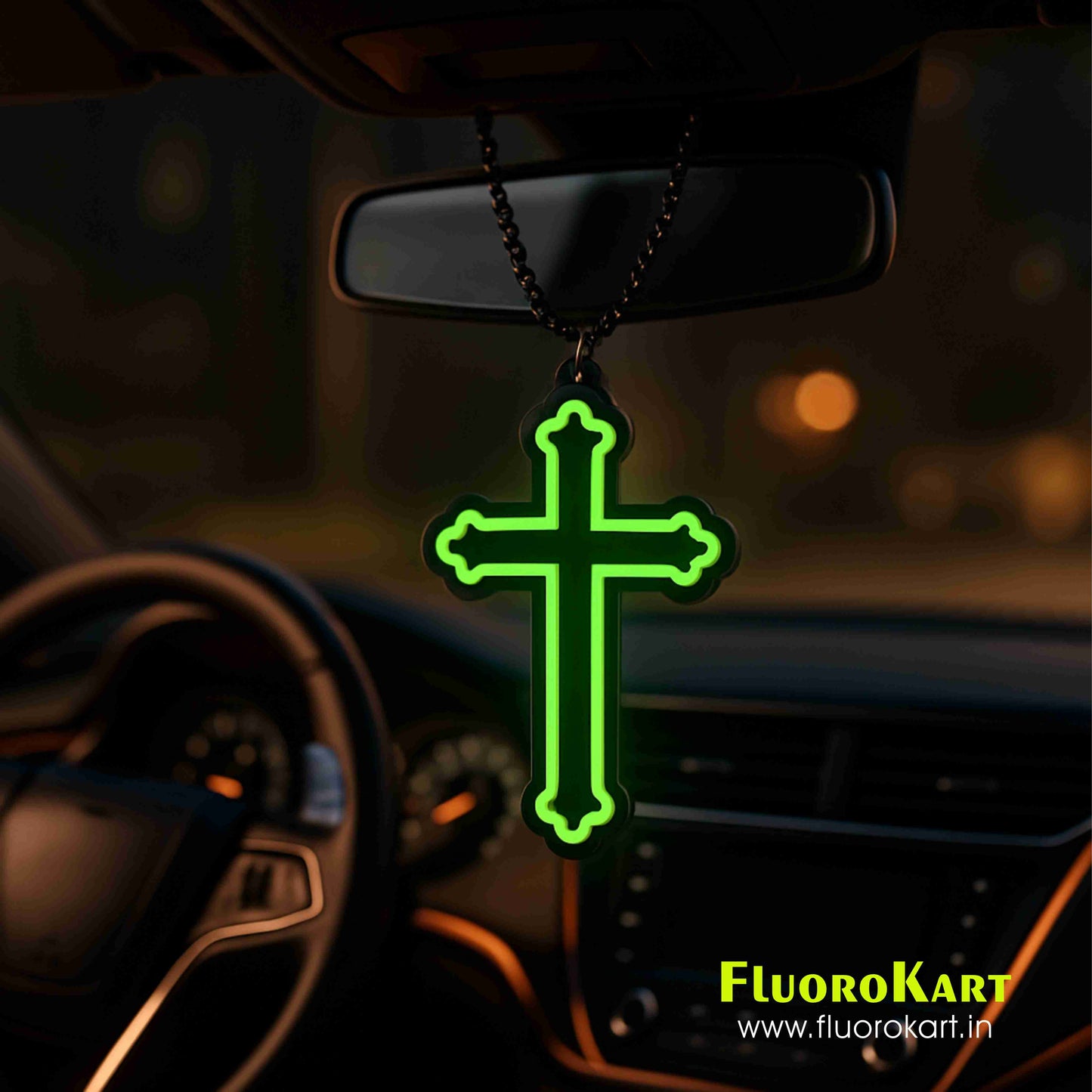 Cross Symbol – Fluorescent Car Mirror Hanging Charm