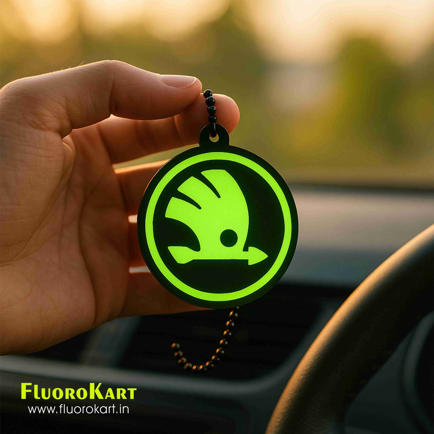Skoda Logo – Fluorescent Car Mirror Hanging Charm